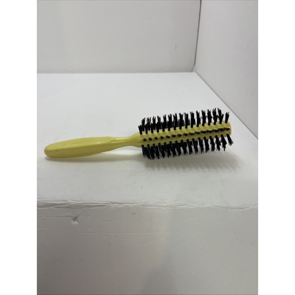 Vintage 1970's Avon Yellow Full Round Brush Petite 7" Black Bristle